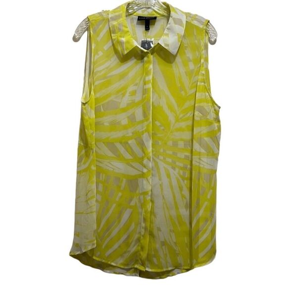 Lane Bryant blouse top leaves sheer yellow green sleeveless 18 NWT - Picture 1 of 5